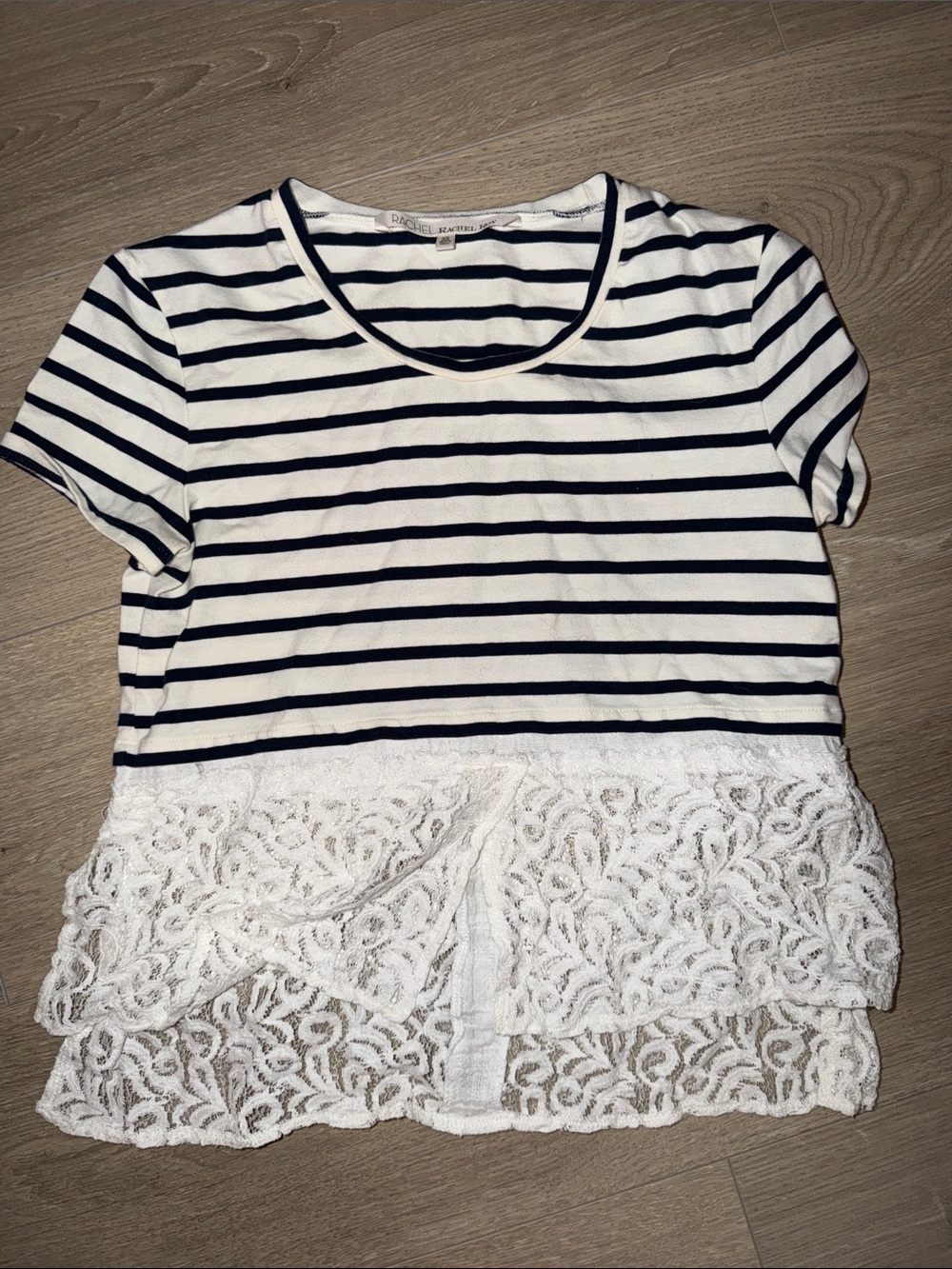 RACHEL Rachel Roy Navy and White Striped Short Sleeve Top